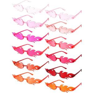 EBOOT 12 Pcs Fire Flame Glasses Fire Shape Sunglasses Funny Glasses Party Decor for Women Men (Pink and Red Series)