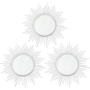 3 Pack Metal Mirrors for Wall Sunburst Wall Mirrors Home Dcor Decorative Hanging Wall Art for Living Room Bedroom Entryway (Silver, Sunburst)