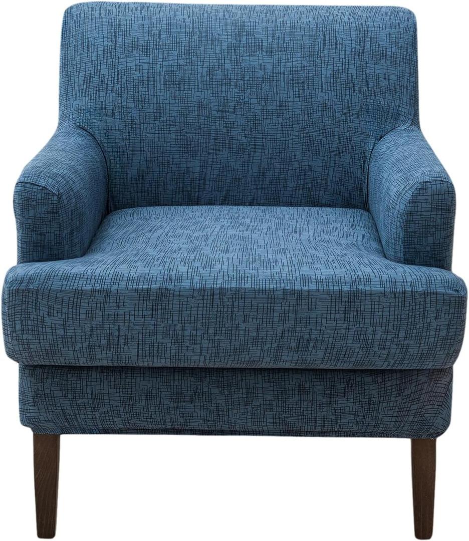 Stretch Chair Covers with Arms 2 Piece Banquet Armchair Slipcover | with Cushion Cover Printed Accent Chair Cover Furniture Protector for Living Room