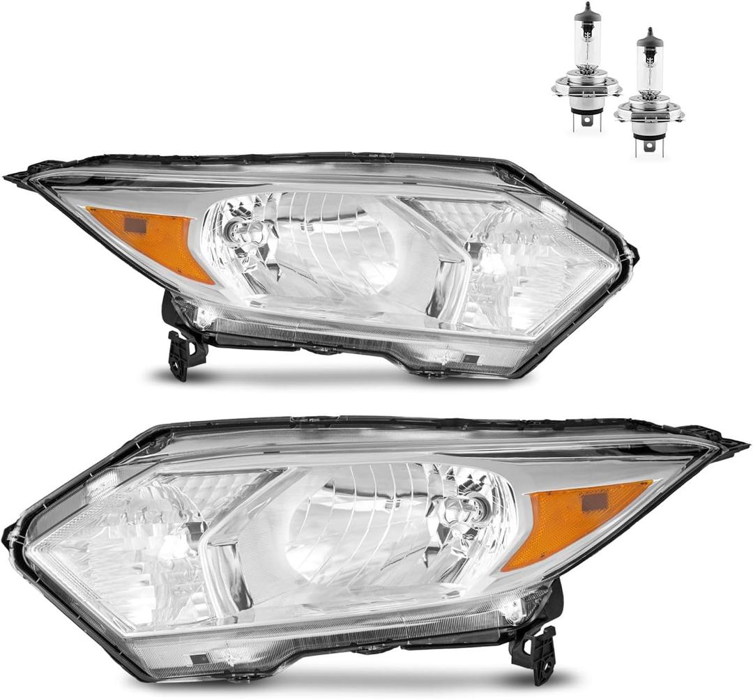 Headlights Assembly for 2016-2018 Honda HRV HR-V Chrome Housing | Halogen Headlamp Replacement, High/Low Beam W/Bulbs, Driver & Passenger Side, Chrome Housing