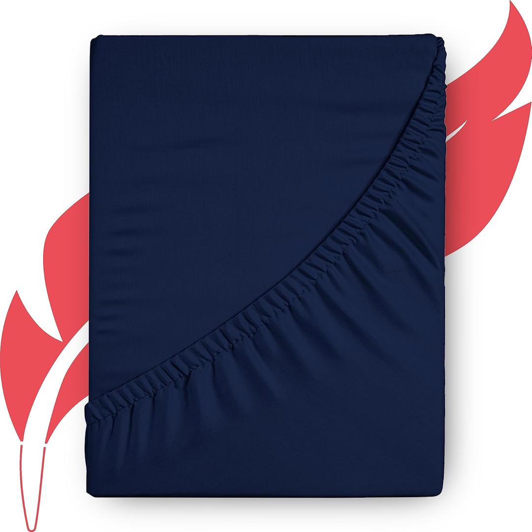 Ashton Sheets Premium 1000-Thread-Count Egyptian Cotton Full Fitted Sheet - Deep Pocket Full Size Fitted Sheet Only, Easy Snug Fit, Sateen Weave Bottom Sheet, Fits Upto 18" Deep Mattress - Navy Blue