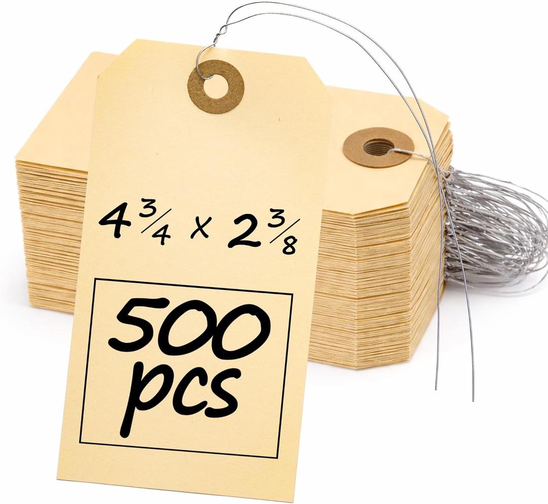 Perco Manila Shipping Tags with Metal Wires  Large Durable Blank Paper Tags 4 x 2  Ideal for Labeling and Inventory Use  Box of 500