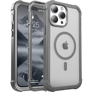 Magnetic for iPhone 13 Pro Max Case, [Compatible with MagSafe][Military Grade Drop Protection][Heavy Duty Protection][Non-Slip][Shockproof] 2-Layer Durable Bumper Phone Case 6.7''-Gray
