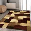 Modern Geometric Patchwork Indoor Area Rug for Living Room, Red 8x10 Large Rug Rockwood Collection Hardwood Floors Decor for Bedroom, Burgundy Throw Carpet for Office Entryway Dining Room