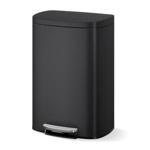 GarveeHome Stainless Steel Kitchen Trash Can, 13 Gal / 50 L Step-On Garbage Bin with Soft Close Lid, Large Rustproof Metal Trash Can for Kitchen, Black