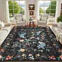 GarveeHome Large Area Rugs 9x12 for Living Room, Black Floral Peacock Washable Rug Soft Non Slip Backing Floor Mat Animal Print Carpet Indoor Thin Accent Rug for Bedroom Dining Room Playroom Nursery