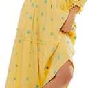 ABYOVRT Women Floral Embroidered Maxi Dress Long Puff Sleeve Square Neck Bohemian Flowy Dress with Pockets Summer Fall (Yellow)