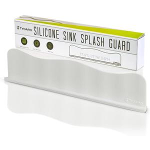 TYOARO Silicone Sink Splash Guard - Water Splash Guard for Kitchen, Island and Bathroom - Secure Non-Slip Suction Cup Base - Dishwasher Safe, White (17.4 x 1.7 x 3.6")