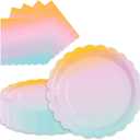 40 Pcs Rainbow Party Dessert Plates and Napkins Sets Party Plates 9" Paper Plates and 6.5" Napkins Party Supplies Tableware Decoration For Birthday Picnic