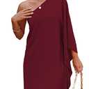 Women's Flowy Long Sleeve One Shoulder Night Out Dress Casual Valentines Day Cocktail Dresses, S