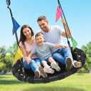 HeyZoo 48 Inch Saucer Swing for Kids & Adults, 900lbs Weight Capacity Heavy Duty Tree Swing Sets for Backyard with 2 Hanging Straps, Adjustable Ropes & Center Swivel Spinner, Gifts for Family, Black