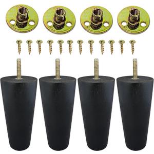 Set of 4 Wood Furniture Legs (Black, Round) (5 Inches)