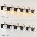 Ralbay Crystal Vanity Lights 6-Lights Modern Crystal Bathroom Vanity Lights Over Long Mirror Modern Black Gold Bathroom Vanity Lighting Fixtures