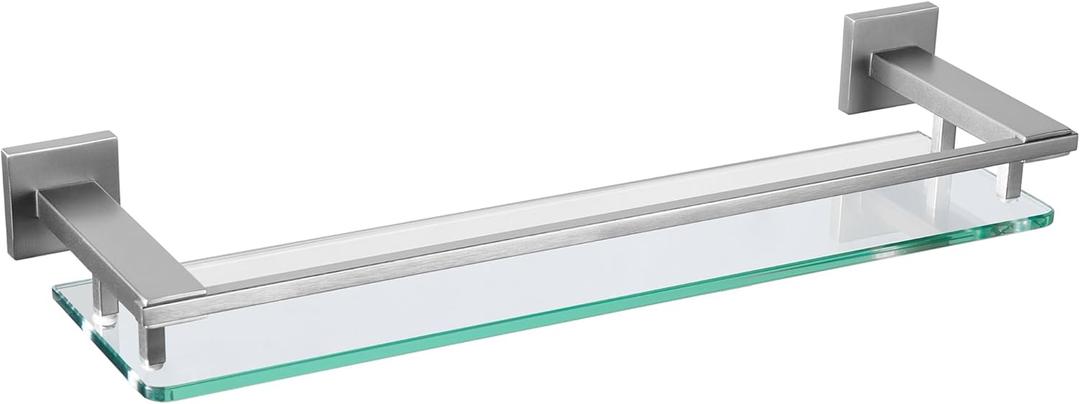 LANC Bathroom Shelves Glass Shelf 20-Inch Brushed Nickel Floating Tempered Glass Shelf Rectangular Modern Stainless Steel Wall Mount Shelves for Shower Bathroom Kitchen Organizers AccessoriesA7613BN