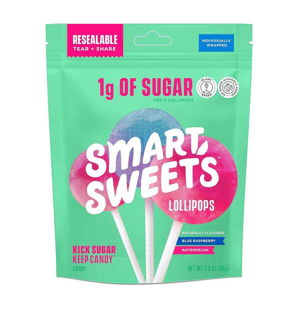 3 x Smart Sweets, Blue Raspberry Watermelon Lollipops Multipack, 3 Ounce