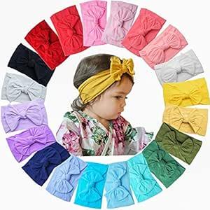 CÉLLOT 20 Colors Super Stretchy Soft Knot Baby Girl Headbands with Hair Bows Nylon Head Wrap For Newborn Baby Girls Infants Toddlers Kids