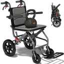 15 Inch Seat Wheelchairs for Adults 12 Inch Honeycomb Tire, Transport Wheelchair Lightweight Foldable (Only Takes 1S), Ultra Light Wheelchair with Telescopic Handle(Only 20LBS, Holds 270 LBS)