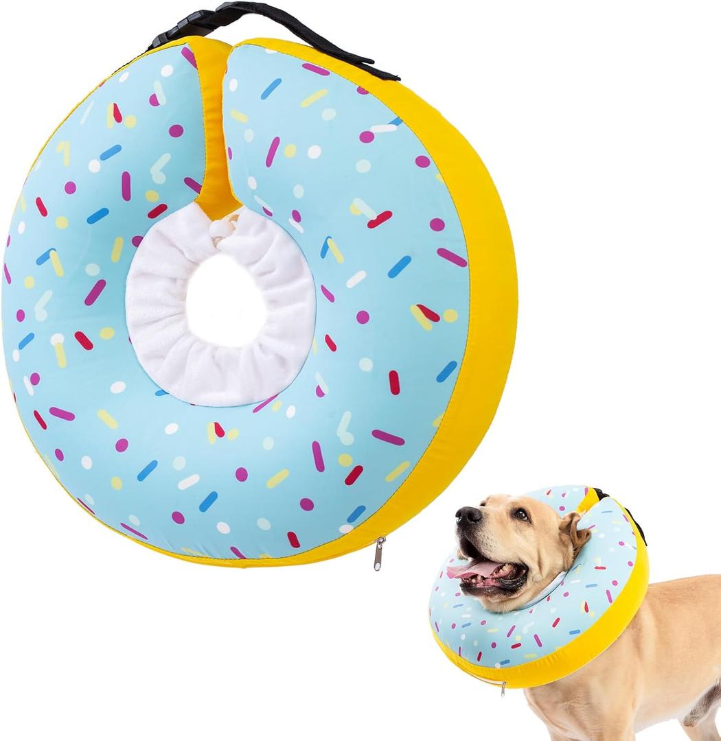 Dog Cone Collar Inflatable Donut for Large Medium Small Dogs, Soft Waterproof Dog Cone Alternative After Surgery Prevents Licking Wounds Easy Clean (Blue, M (Neck 9"-12"))