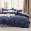 Bedsure Navy Duvet Cover Queen Size - 3 Pieces Prewashed Extra Soft Bedding Set, Includes 1 Duvet Cover 90x90 Inches with Zipper Closure & 2 Pillow Shams, Comforter Not Included (Queen (90" x 90"), 05 - Navy (No Comforter))