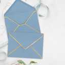 Whaline 50Pcs A7 Invitation Envelopes with Gold Border Dusty Blue Greeting Card Envelopes V-Flap Envelopes Gift Card Sleeves for Mailing Envelopes Sending Card, 7.3x5.3 Inch