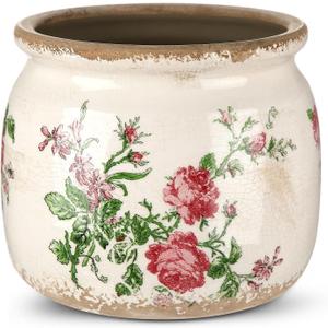 Vintage Planter Large Ceramic Plants Pot Beige Pink French Rose Ice Crack Cottage Scroll Vase Flower Vase Pot Indoor Plants Home Kitchen Decor Farmhouse Antique Decorative Gifts