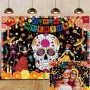 2 x Day of The Dead Backdrop Dia De Los Muertos Photography Background Sugar Skull Flower Mexican Fiesta Themed Party Decorations Banner Photo Studio Props (7x5FT: 84x60 inch)