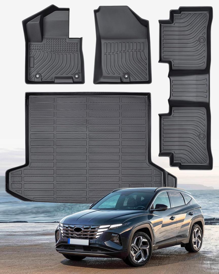 Weather Liner Floor Mats for Hyundai Tucson 2026 2025 2024 2023 2022 (Excluding Hybrid & PHEV) Custom Fit TPE All Weather Liner Set for Interior Protection: Heavy Duty Front, Rear, Trunk Mats
