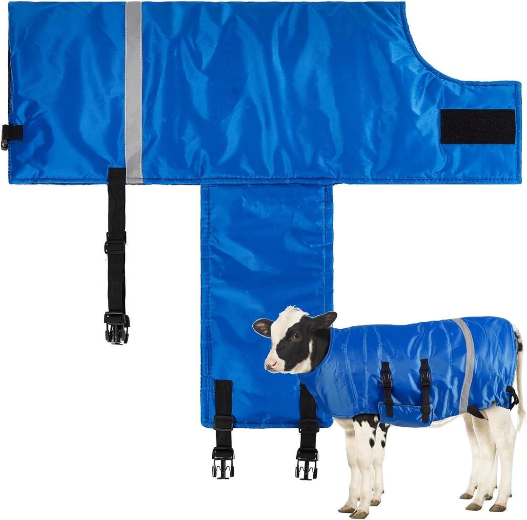 Dunzy 2 Pcs Calf Coat Calf Jacket Warming Blanket Waterproof Windproof Saver Blanket Livestock Warming(Classic Style,Blue)