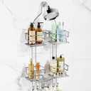SRIWATANA Shower Caddy Organizer Hanging Over Head, Bathroom Shower Rack Hanger with Hooks for Razors - Chrome