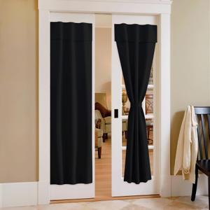 NICETOWN Black Blackout Short Curtains for French Door, Sidelight Door Portable Adjustable Thermal Insulated Curtains for Front Back Kitchen, 26" Wide x 72" Long, 1 Panel
