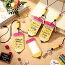 Geyoga 4 Pcs Teacher Lanyard with ID Holder Bulk Back to School Gifts Retractable ID Badge Holder with Wood Bead Decor for Office First Day of School Year Teacher Gifts(Pencil)