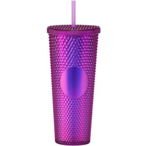 24oz Insulated Double Wall Cold Cup with Lid and Straw, BPA-Free Plastic Travel Mug, Model Creative Large-Capacity Portable Car Cup (710ml),Transparent Purple A