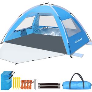 Chihee Beach Tent Camping Sun Shelter for 2-3 Person with UV Protection Silver-Coated Fabric Breathable Mesh Extra Sandbags,Lightweight Easy Setup Portable Beach Shade Canopy Cabana