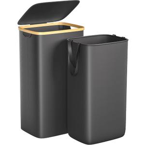 Large Laundry Hamper, 100L Waterproof Laundry Basket with Lid and Removable Bag, Collapsible Tall Clothes Hamper with Bamboo Handles for Clothes Toys in Dorm Bedroom Bathroom, Black