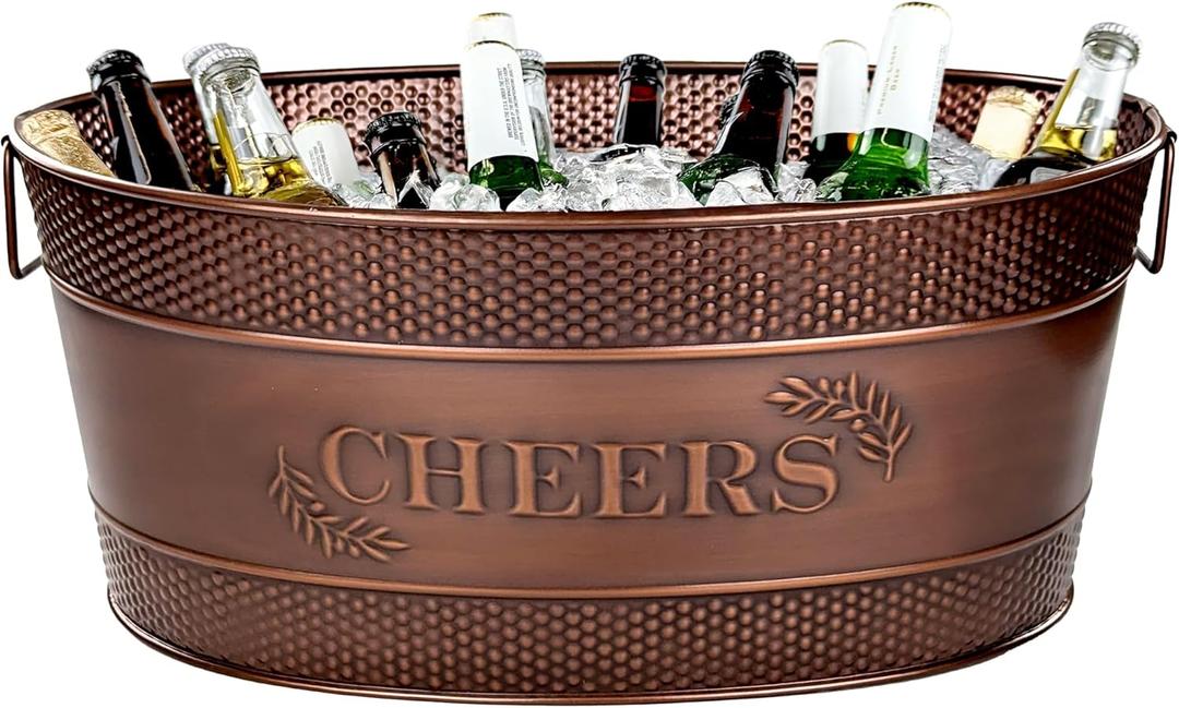 BREKX Cheers Aspen Galvanized Metal Ice and Drink Bucket, Copper Beverage Tub for Parties/Gifts, Large Champagne Tub, 25-Quart