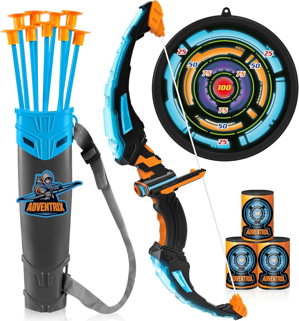 JOYIN LED Bow and Arrow for Kids, Light Up Archery Toy Play Set with Suction Cups Arrows, Targets & Arrow Case, Indoor and Outdoor Hunting Play Gift Toys for Boys Girls 6-12 (Navy Blue)