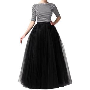 WDPL Wedding Planning A-line Maxi Long Tulle Skirt for Women Foor Length Evening Party Skirts (Black)