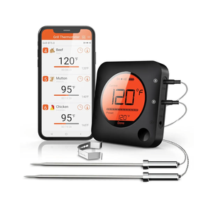 BFOUR Meat Thermometer Wireless Bluetooth, LCD Digital Meat Thermometer with Dual Probe, Wireless Remote BBQ Thermometer for Smoker Kitchen Cooking Grill Thermometer Timer for Grilling BBQ Oven