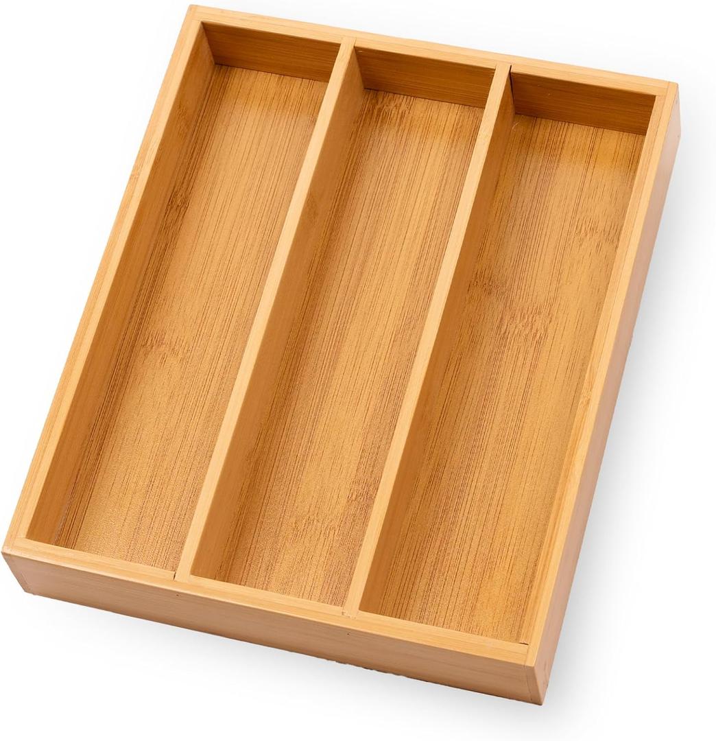 Silverware Organizer Bamboo Kitchen Drawer Organizer Kitchen Utensil Organizers, Flatware Organizer Tray for Flatware, Utensils(Natural) (3 Compartments)