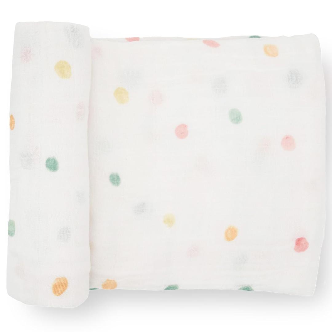 Little Unicorn Premium Cotton Swaddle Baby Blanket | Breathable Fabric | for swaddling, Play, Nursing & More (Party Dots) (Set of 1)