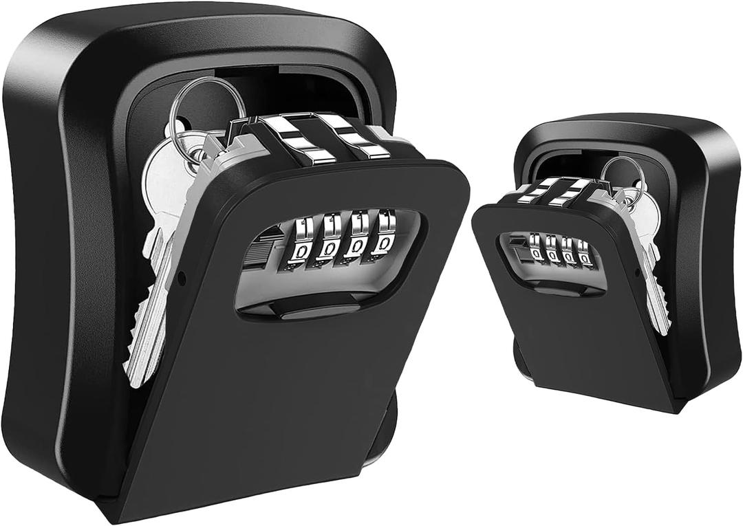 TTRWIN Key Lock Box, Resettable 4 Digit Combination Spare Key Safe LockBox, Waterproof Key Storage Security Lock Box Hide 5 Keys, Wall Mounted Lock Box for Outside, Home, Office, Garage, Black, 2 Pack