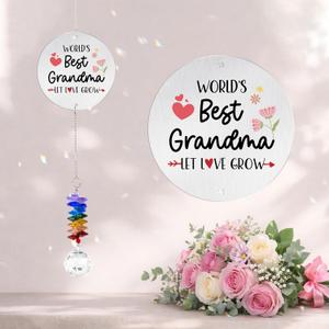 Aluminum Ornament Suncatcher - World 's Best Grandma - Christmas Mother's Day Birthday Gift for Grandma, Mom - Unique Gift from Daughter, Granddaughters - Rainbow Maker - Home & Garden Decor