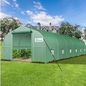 Dextrus 30x10x6.5ft Greenhouse Large Heavy DutyOutdoor Greenhouses Walk in Tunnel Green House Portable Plant Gardening Upgraded Galvanized Steel Frame Ropes Zipper Doors 7 Crossbars Garden, Green
