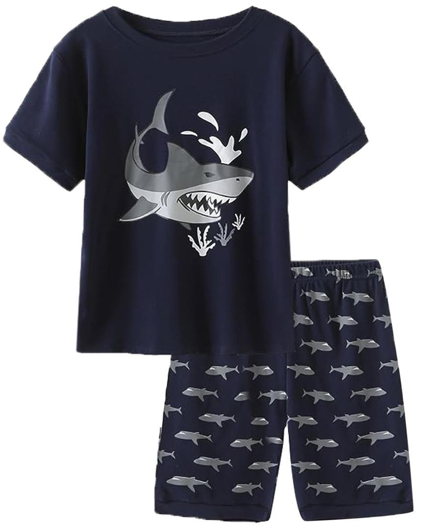 MyFav Big Boys Pajamas 2 Piece Short PJS Cute Cartoon Sleepwear Navy, 10Y