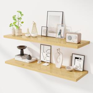 Dreamland 48" Floating Shelves for Wall, 12" Deep Slim Oak Floating Shelves, Wall-Mounted Shelves for Bedroom, Living Room, Kitchen, Bathroom - Set of 2