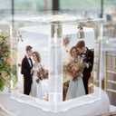Acrylic Wedding Card Box with Picture Frame, Clear Gift Card Box for Wedding Reception, Large Rotatable Money Envelope Card Box Holder with Lock for Graduation Party Birthday Baby Shower