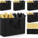 Epoesch 5 Pack Black Medium Gift Bags with Handles and Tissue Paper, 12.6x8.7x4 Inch Paper Bags Bulk for Men, Women, Birthdays Party, Shopping, Weddings, Valentine's Day, Easter, Anniversaries (Black medium-5Pcs)