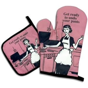 DLTRXMY, Get Ready to Undo Your Pants, Funny Oven Mitts and Pot Holders, Silicone Non-Slip Oven Mitts, Housewarming Gift Ideas, Cooking Baking BBQ Gifts 2 Pack