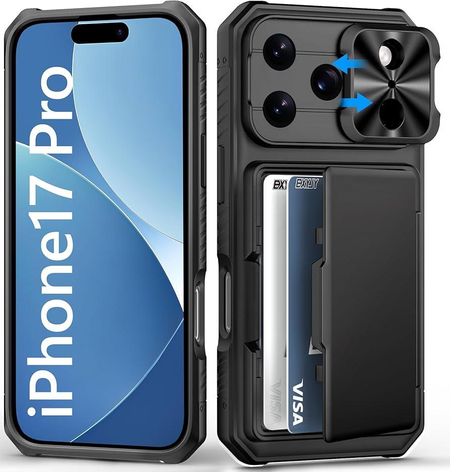for iPhone 17 Case Wallet, Card Holder (3-5 Cards), Camera Cover Stand, Military Grade Drop Protection, Rugged Hard Heavy Duty Men Women Shockproof Phone Case for iPhone 17 6.3" 2025, Black