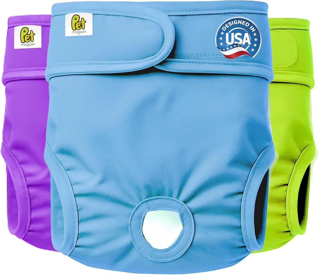 Pet Magasin Super Absorbent Reusable Dog Diapers for Females (3-Pack) - Ideal Heat Solution, Washable Doggie Diapers for Female Dog - Perfect Doggie in Heat & Period (Solid, XL (23-35 Waist))